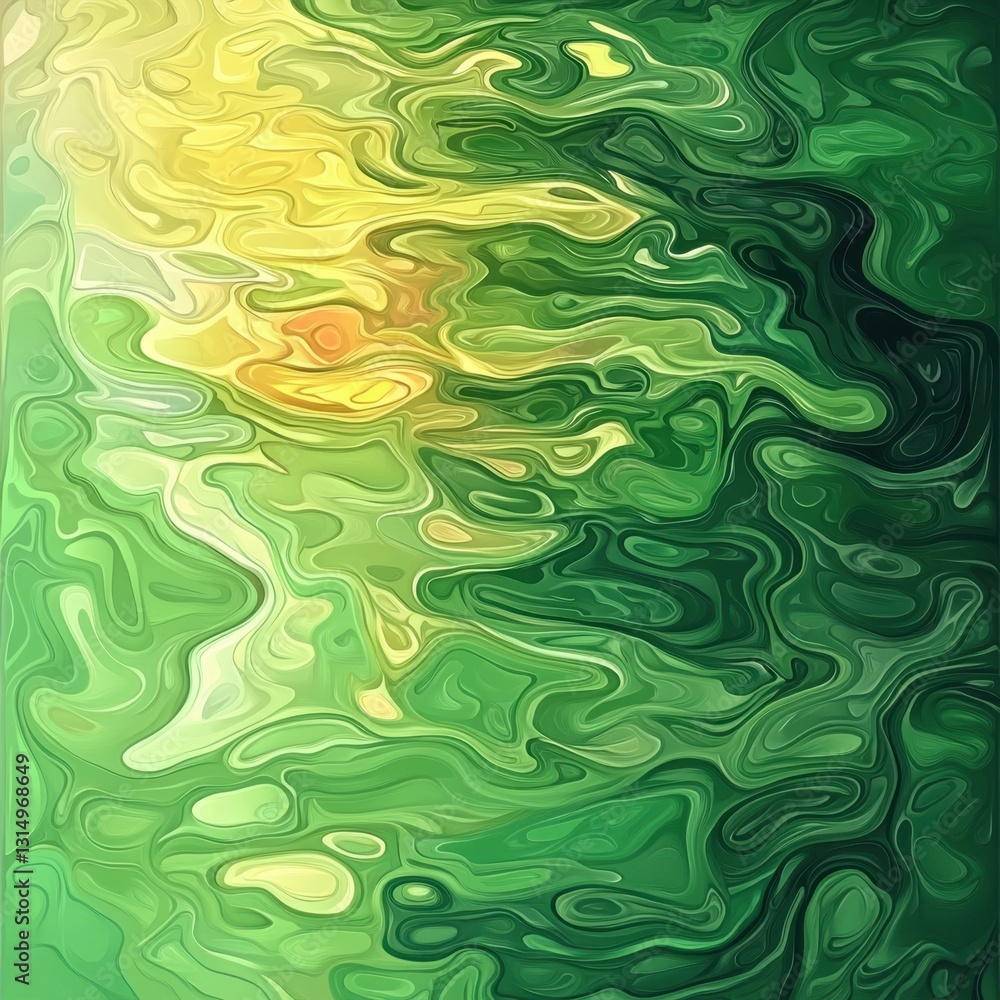Poster abstract green and yellow fluid art background with swirling patterns and organic shapes creating a 