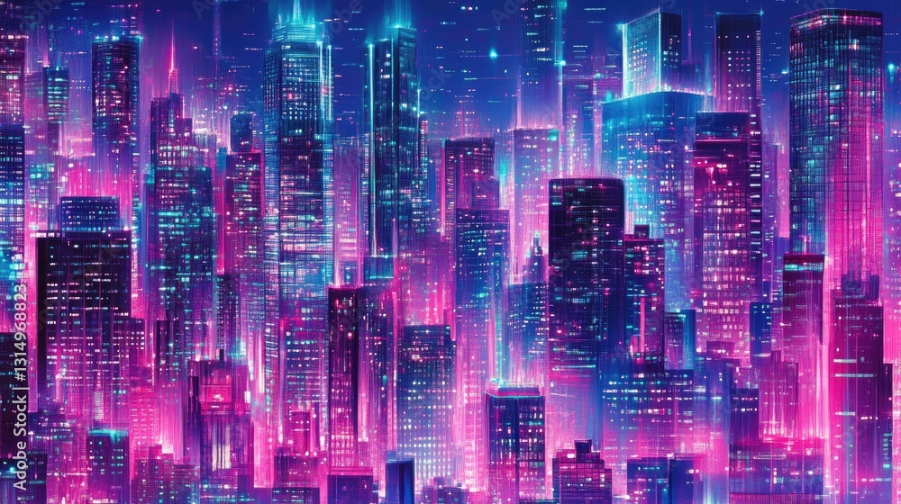 Poster smart city connected through an intricate web of data networks and iot devices.