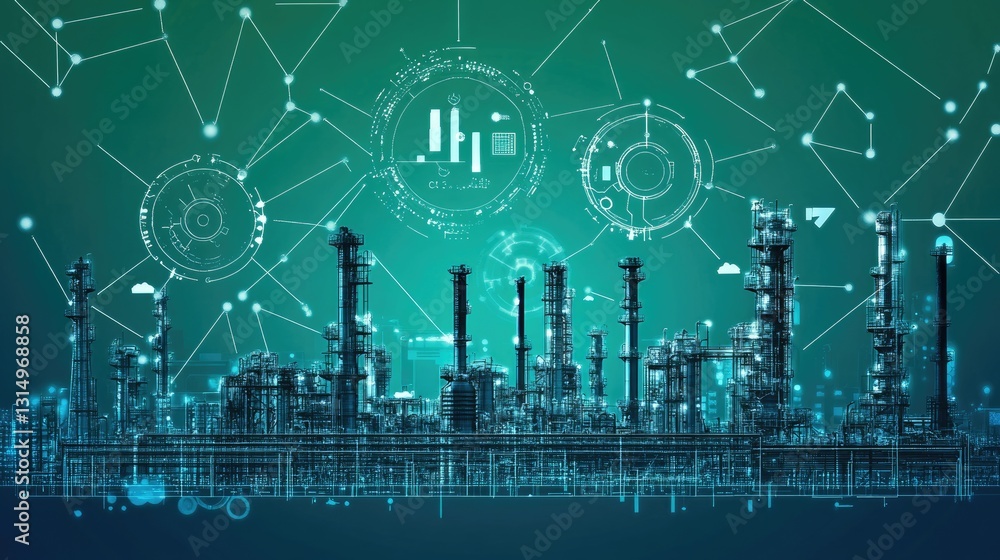 Poster smart industry . concept with automation and interconnected data flow.