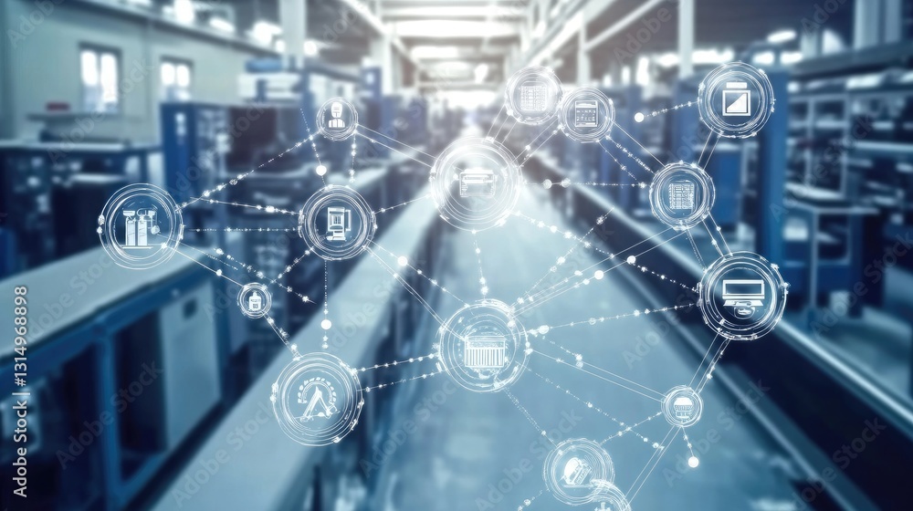 Poster smart industry . concept with automation and interconnected data flow.