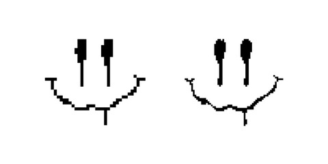 Two black and white pixelated smiley faces with distinctive square eyes and curved grins side by side.