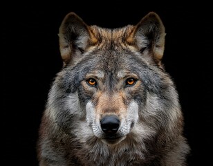 Fototapeta premium detailed wolf portrait against black background