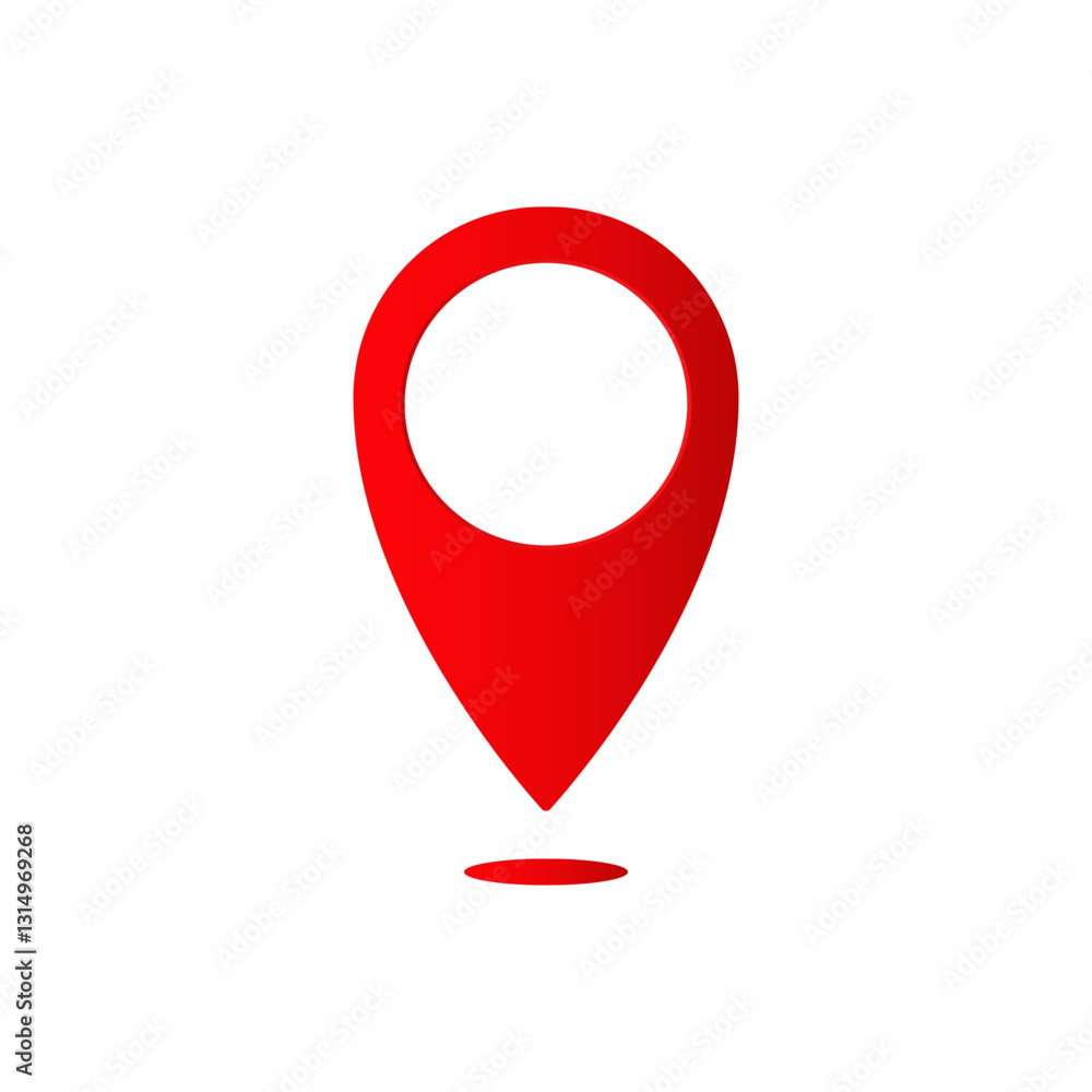 Poster red location pin icon used to indicate a specific point or location on digital maps or navigation.