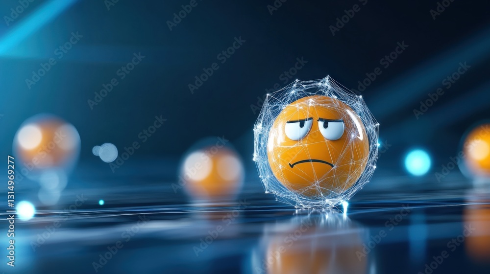 Poster frustrated emotion sphere digital realm 3d render futuristic setting close-up view concept of digita
