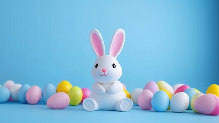 Fototapeta premium Adorable Easter Bunny with Colorful Eggs