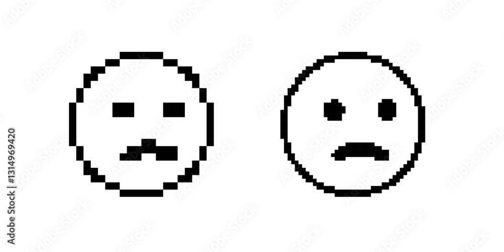 Aufkleber two pixel art faces showing varied expressions using minimal design elements in black and white.