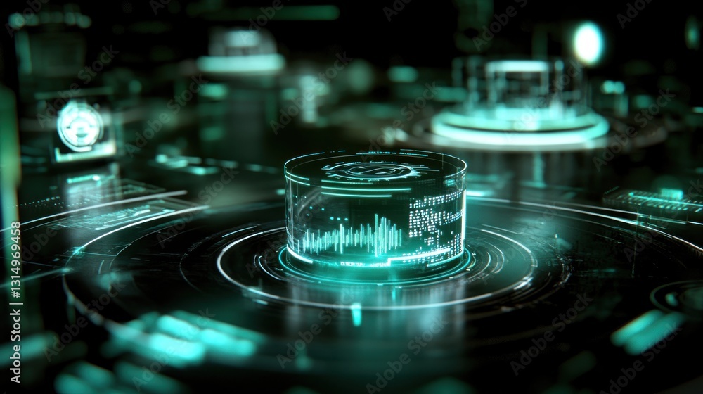 Poster futuristic holographic interface with data visualizations