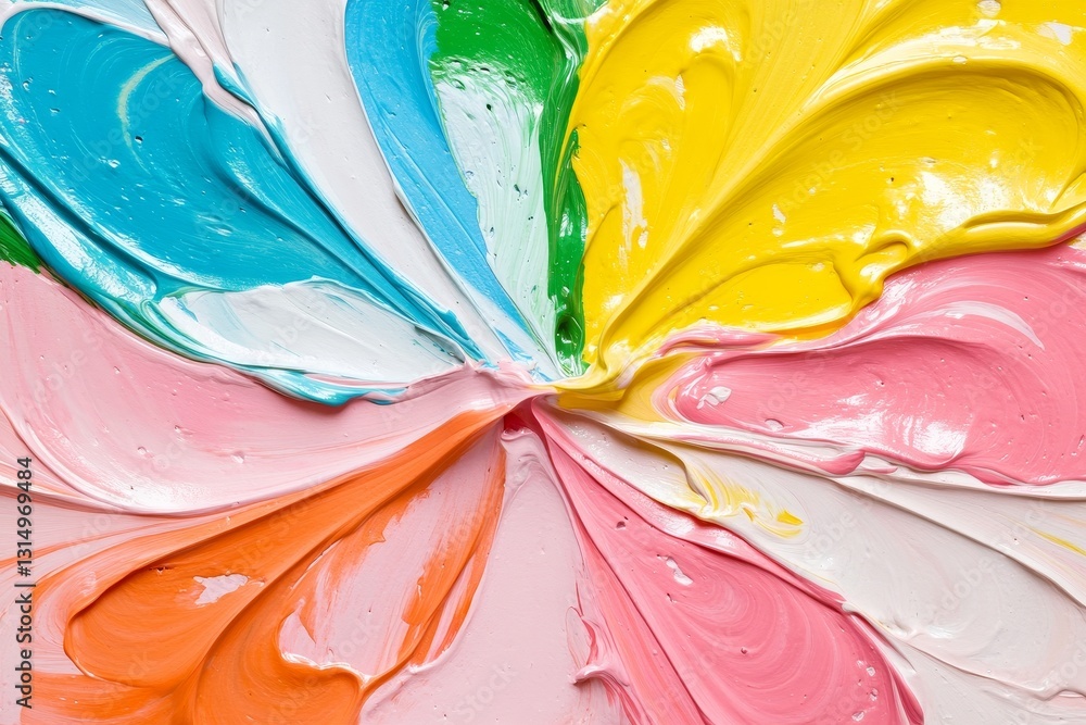 Poster colorful swirls of paint on canvas in circular pattern design