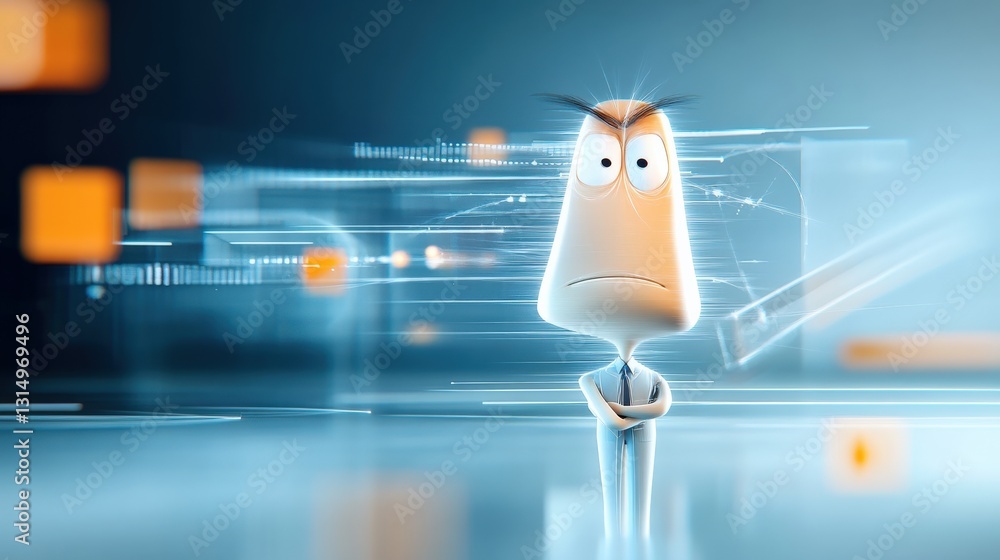 Poster Animated character expressing emotion in a futuristic environment digital art abstract design close-up perspective