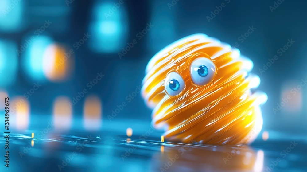 Poster whimsical animated creature futuristic digital world 3d render playful environment close-up view ima