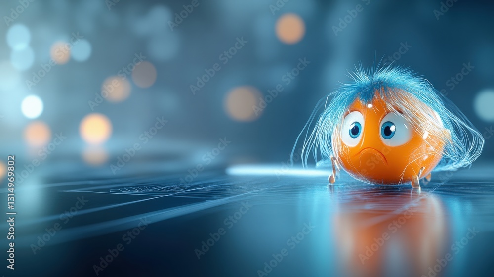 Poster emotionally expressive orange character digital realm animated content abstract environment close-up