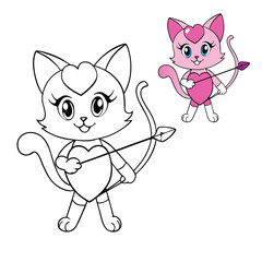 A cute pink Cupid kitty with tiny wings, holding a bow and arrow, ready to spread love and joy. Its playful expression and charming pose add a whimsical touch to the scene.