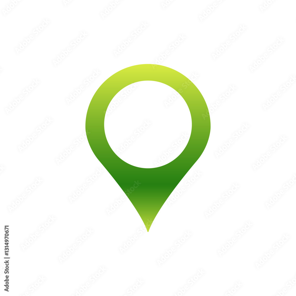 Poster green and yellow gradient pin icon representing location and navigation in digital maps and apps.