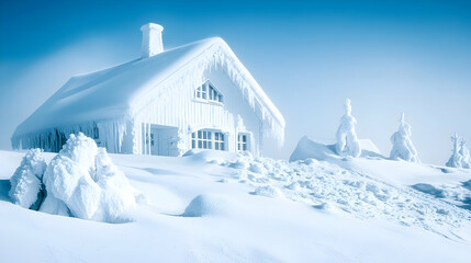 Snowy mountain cabin winter wonderland landscape, perfect for travel brochures