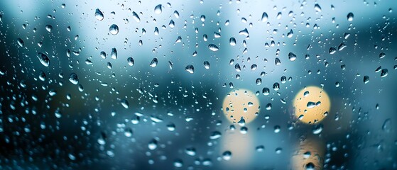 Moody Raindrop Reflections on Blurred Glass Surface in Cool Tones