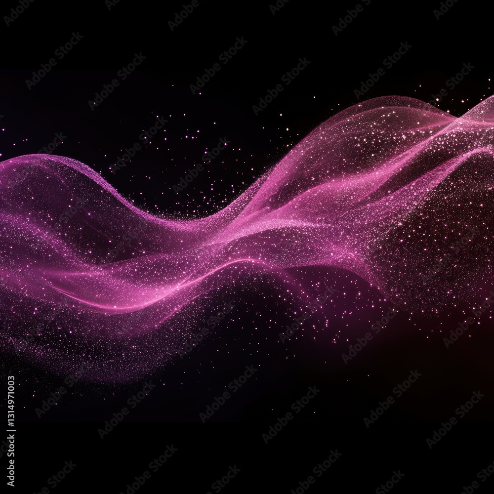 Poster ethereal pink wave of sparkling particles against a dark background creating a dreamy and magical at