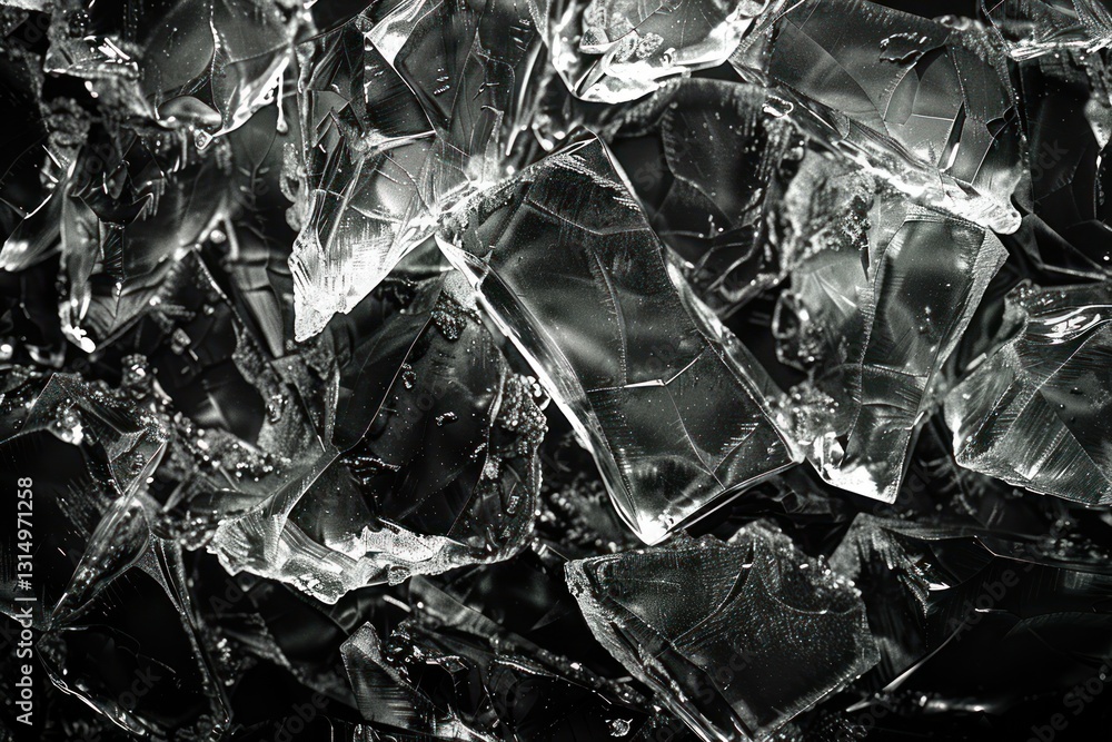 Poster frozen ice displays sharp fractures in monochrome, emphasizing deep contrasts and striking shadows u