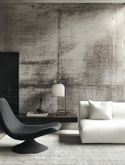 The interior design elements include a modern furniture arrangement