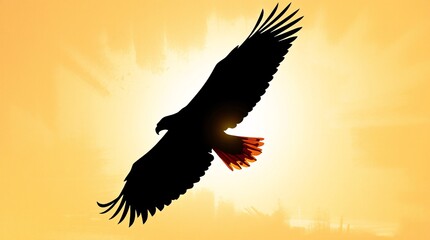 Fototapeta premium Majestic Eagle Silhouette Soaring Against a Vibrant Sun in Painterly Style