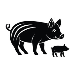 Piglet walking with small rounded body silhouette on white design