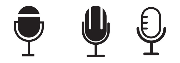 Microphone icons set in black filled and stroke line style