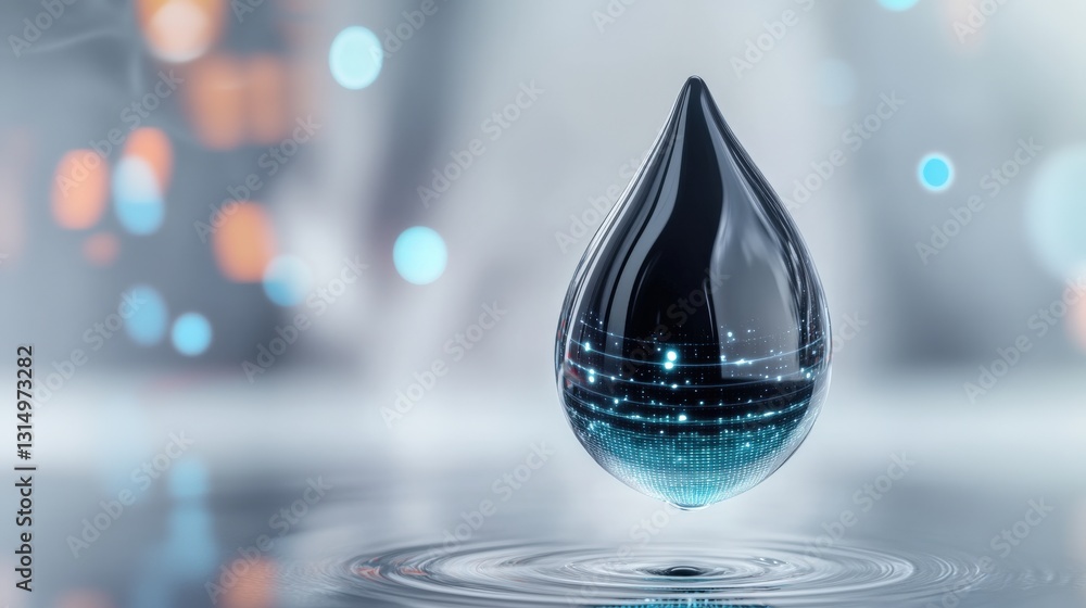 Poster digital water drop splashing in abstract space high-tech environment 3d rendering modern aesthetic c