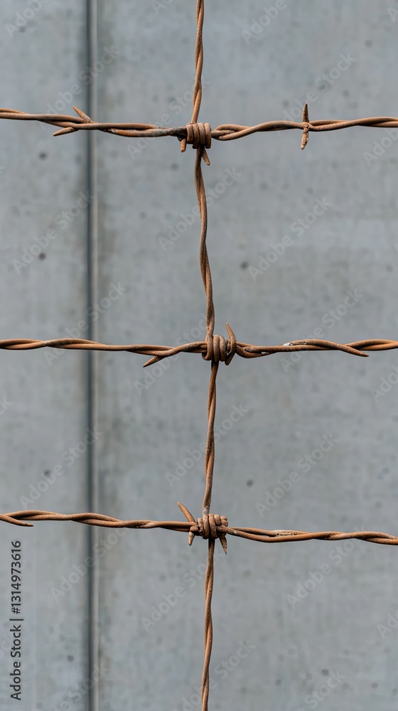 Poster barbed wire fence against a concrete wall creates a stark contrast in a desolate environment reflect