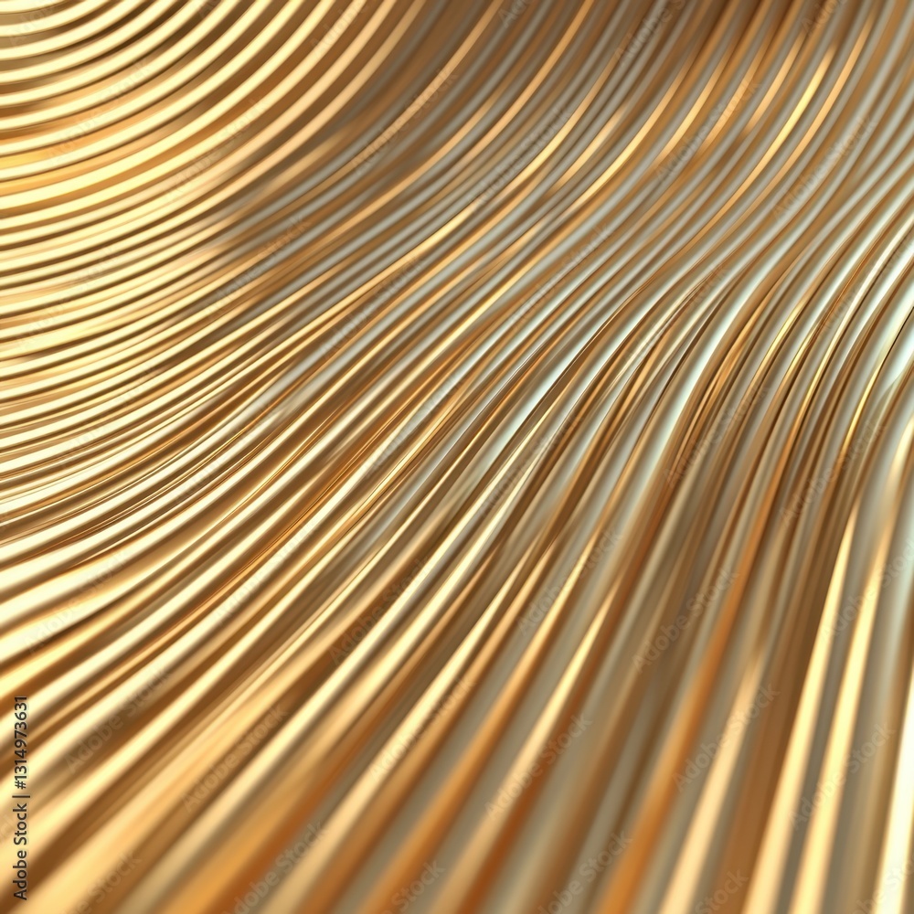 Poster abstract golden wave pattern with smooth curves and metallic sheen in a close up studio shot