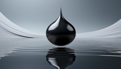 glossy black droplet floating in minimalist space