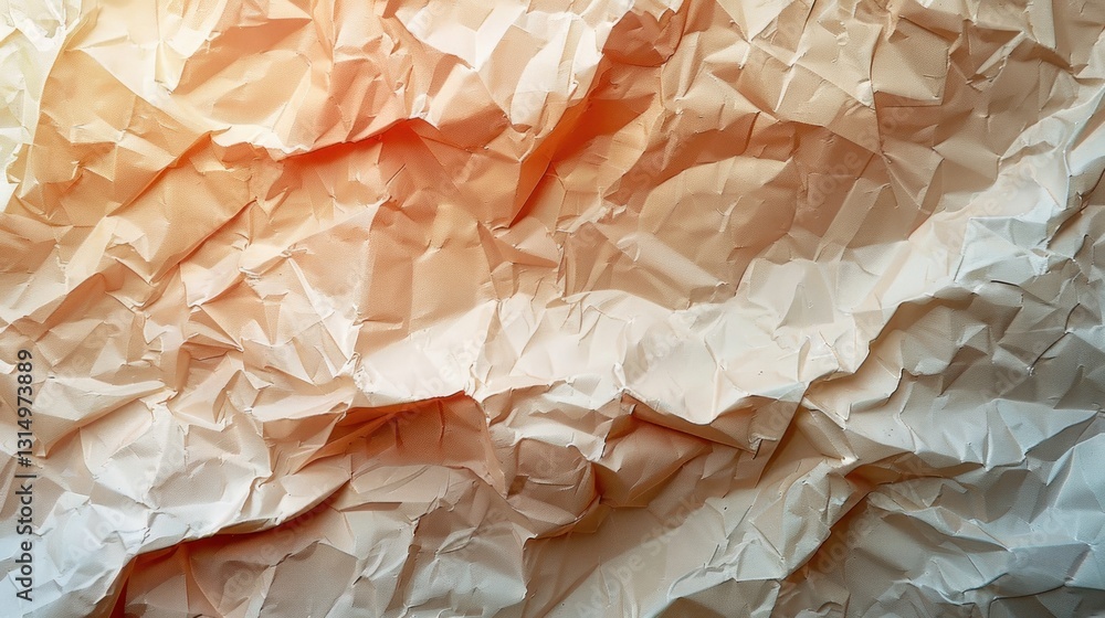 Aufkleber crumpled paper exhibits textured folds and natural shadows, illuminated by soft ambient light creati