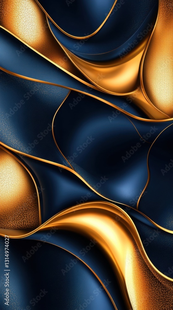 Poster elegant abstract design with flowing golden lines and deep blue hues creating a luxurious and modern