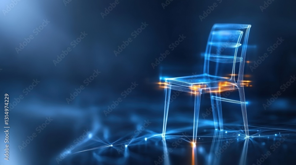 Poster innovative digital chair design showcase virtual environment 3d render futuristic setting perspectiv