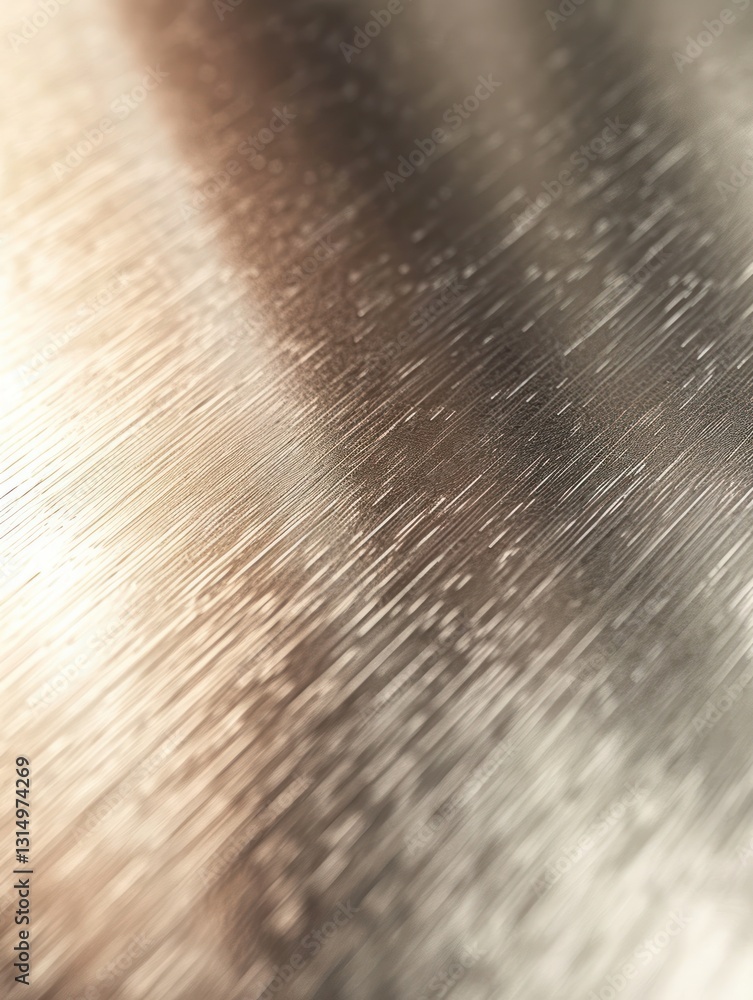 Poster close-up view of polished brushed steel showcasing smooth light transitions and depth from soft mood