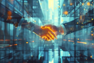 Fototapeta premium Futuristic business handshake in digital reality