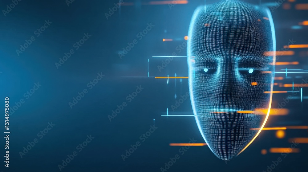 Poster digital facial recognition technology advancements in ai virtual environment 3d graphics futuristic 