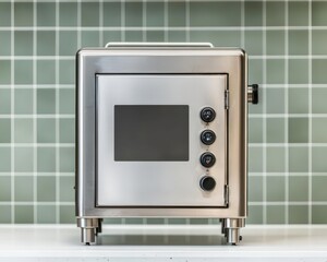 Obraz premium Stainless steel minimalist incubator with an intuitive interface, used for precision fermentation in a highend restaurant