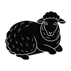Sheep Lounging with Legs Tucked Under Silhouette on White Background