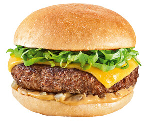 hambúrguer de carne bovina com queijo e salada isolado em fundo transparente