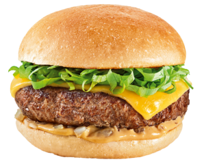 hambúrguer de carne bovina com queijo e salada isolado em fundo transparente