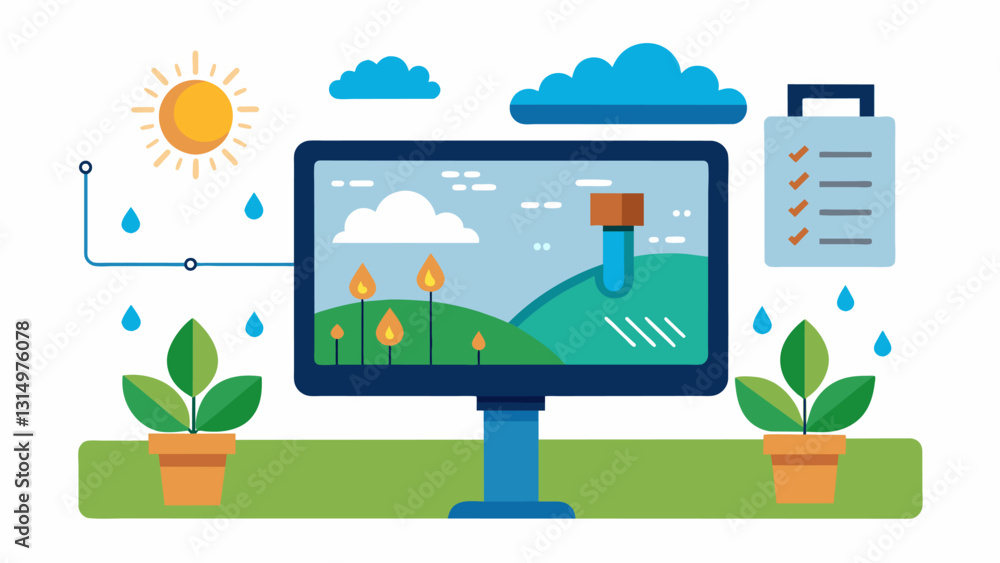 Poster the sprinkler system adjusts watering schedules based on the weather forecast and soil moisture leve