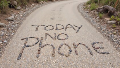 Inspirational Message on Road Made of Stones Promoting Digital Detox and Connection