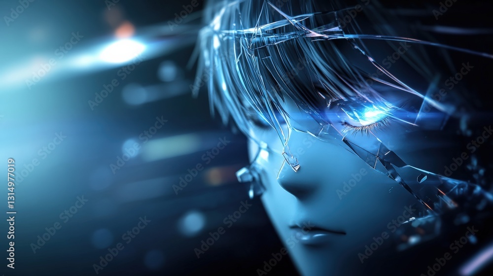 Poster futuristic cybernetic entity digital realm animation sci-fi close-up artificial intelligence concept