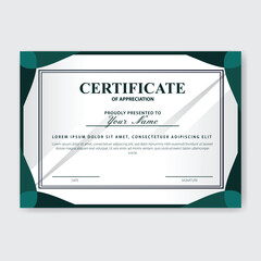 Green-Teal Certificate Design, Appreciation Award, White Background, Print Template