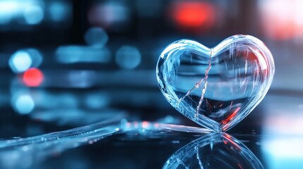 Melting heart ice sculpture urban setting digital art evening glow close-up perspective love and loss concept