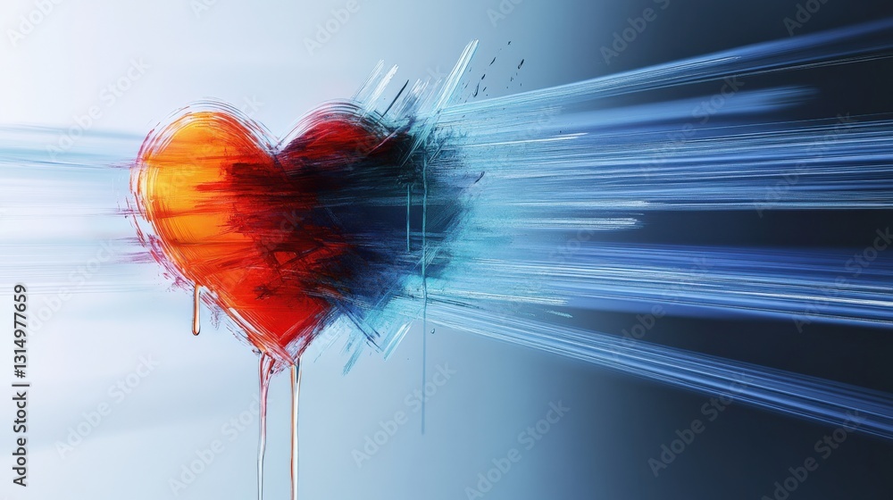 Poster dynamic expression of love heart motif abstract art digital creation vibrant colors close-up view em