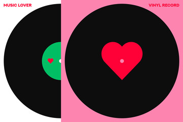 Musical poster for your design. Music design elements for card, invitation, flyer. Music cover. Music background vector illustration. Vinyl record. Heart symbol. Love.
