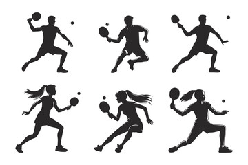 Table tennis player silhouettes. ping pong action poses sports vector illustration
