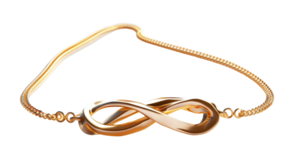 Golden infinity symbol bracelet on transparent background