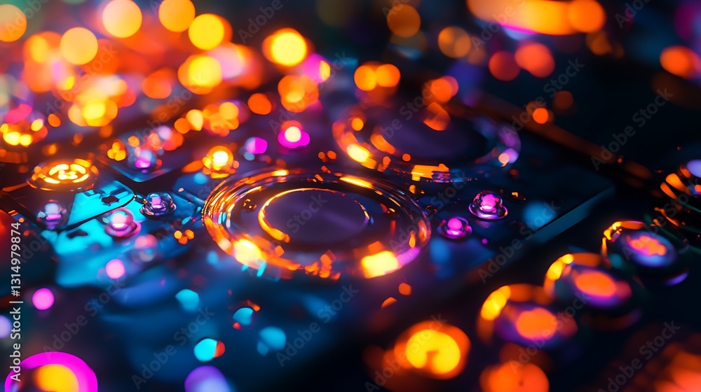 Poster abstract colorful glowing futuristic technological interface.