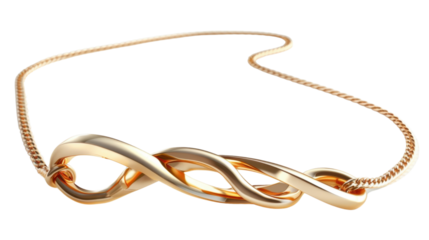 Golden necklace showing infinity symbol on transparent background